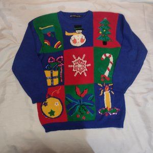 Vintage I B Diffusion Colorful Embroidered Christmas Knit Sweater Small Sequins